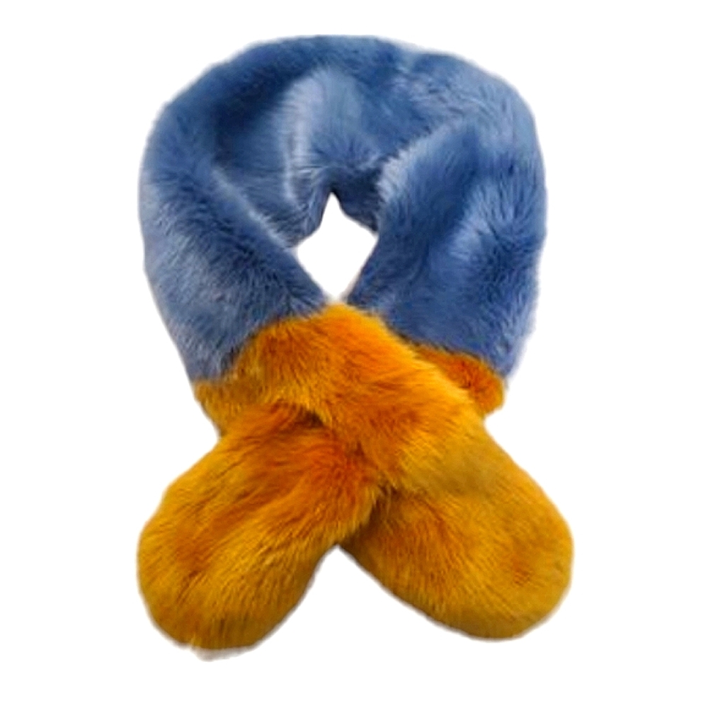 Zara Periwinkle Blue Gold Faux Fur Scarf - Picture 3 of 3